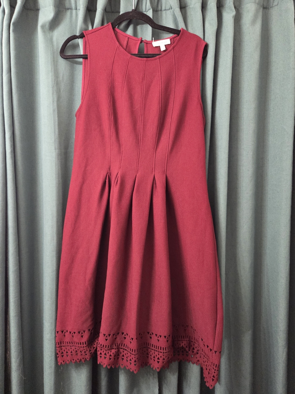 Sleeveless Red A-Line Dress with Crochet Hem